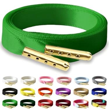 Imagem de RSAJHTRY Cadarços de sapato de fita de cetim, 2 pares de cadarços de seda planos de 10 mm de largura para tênis femininos, 15 verde-claro, 31.5 inch (80CM)