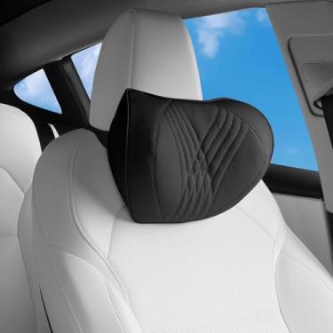 Imagem de Travesseiro universal de pescoço de carro, espuma viscoelástica para suporte de pescoço, capa removível respirável e alça ajustável, design ergonômico para conforto ao dirigir, alívio da dor no