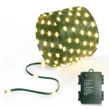 Imagem de Cordão de luzes operadas por bateria de 5 metros, 50 luzes de LED cintilantes alimentadas por bateria com temporizador para decoração de guirlanda de árvores de Natal em ambientes internos e externos