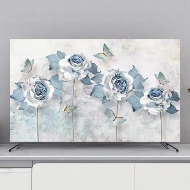 Imagem de Capa protetora contra poeira de TV interna impressa colorida para telas de 32-80 polegadas Protetor de tela macio à prova de poeira tecido elástico capa universal para televisão-flor 3||80 polegadas