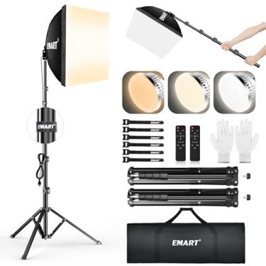 Imagem de EMART Kit De Iluminação Softbox, Soft Box De 16" X 16", Lâmpadas Led De 3000K-6000K 85W Com Controle Remoto, Tripé De 65", Kit De Iluminação Profissional Para Fotografia Softbox Para Luzes De Estúdi