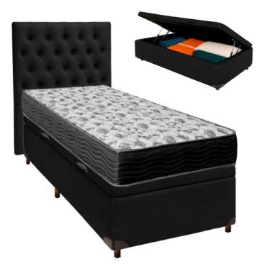 Imagem de Cama Box Bau + Colchão Solteiro Ortobom D33 Iso100 + Cabeceira Estofad