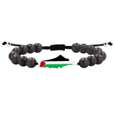 Imagem de JunyiDIY Pulseira artesanal bandeira palestina para homens e mulheres, pedras naturais, encanto esmaltado, ajustável, presente solidariedade YA6029, Ajustable, Pedra, No Gemstone