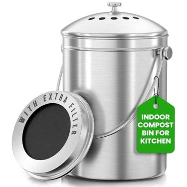 Imagem de Utopia Kitchen Stainless Steel Compost Bin for Kitchen Countertop - 1.3 Gallon Compost Bucket Kitchen Pail Compost with Lid - Includes 1 Spare Charcoal Filter