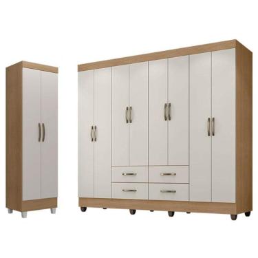 Imagem de Guarda Roupa Casal Porto E Armário Multiuso Lite Natuire Off White Leão