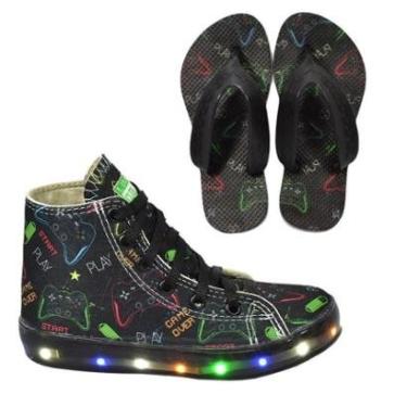 Imagem de Tênis Infantil Ars Led Cano Alto Gamer Masculino  + Chinelo-Masculino