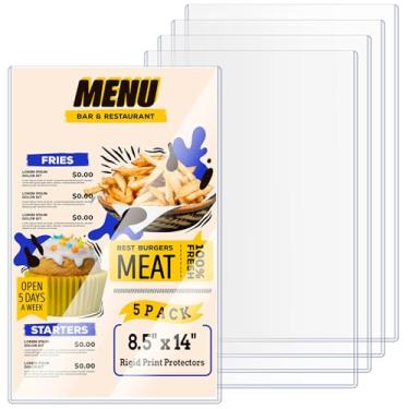Imagem de AKONEGE 5 peças de capas de menu de 21,5 x 35,5 cm, protetores de folha de plástico transparente para papel de tamanho ofício, capas de papel de plástico rígido para cartaz, documentos, fotos