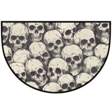 Imagem de Tapete de porta frontal para entrada interna e externa, tapete de porta meio redondo gótico de caveira absorvente antiderrapante tapete de boas-vindas para entrada de pátio tapetes de baixo perfil