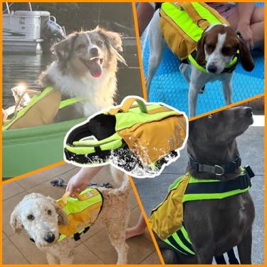 Imagem de UIQELYS Colete salva-vidas para cães, colete salva-vidas inflável para cães com airbags para nadar e andar de barco em todas as aventuras, colete de natação refletivo ajustável para cães de estimação