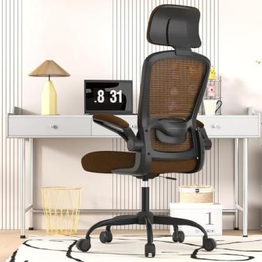 Imagem de Cadeira de escritório em casa de malha ergonômica | Cadeira de mesa de computador com encosto alto com suporte lombar ajustável e encosto de cabeça | Cadeira giratória para tarefas com apoios de
