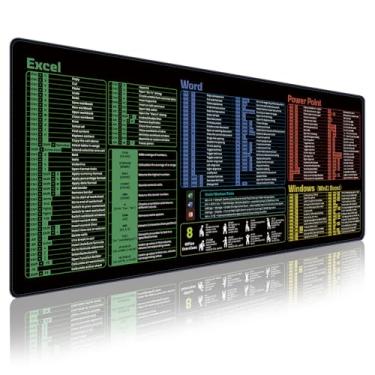 Imagem de Linoows Mouse pad de atalho de escritório, extra grande, 81,5 x 31,8 cm, mouse pad para jogos, teclado PC 200+ teclas de atalho para Excel/Word/PPT/Windows, almofada de mesa antiderrapante à prova