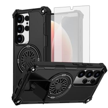 Imagem de Asuwish Capa de celular para Samsung Galaxy S25 Ultra 5G com protetor de tela de vidro temperado e suporte magnético à prova de choque acessórios para celular S25Ultra 25S S 25 25Ultra 6.9 2025 preta