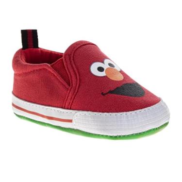 Imagem de Tênis infantil Sesame Street Cookie Monster, Elmo & Abby First Walker Tênis de lona para bebês meninos e meninas (tamanho 2-4 bebês), Vermelho, 16