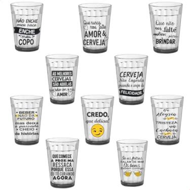 Imagem de Kit Jogo de 10 Copo Vidro Americano de 190ml de Vidro Frases Diversificadas(1 De Cada Modelo)