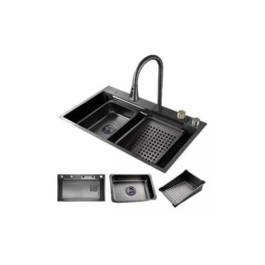 Imagem de Cuba Gourmet Torneira Cascata Aço Inox Black 75x46x23 - Next