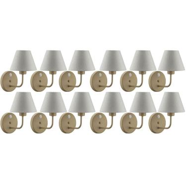 Imagem de 12 Arandelas Douradas de Parede em Alumínio com Interruptor Cúpulas Tecido Abajures Quartos Sala