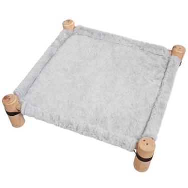 Imagem de Pozico Cama de rede para gatos – Cama elevada de madeira para gatos/cães com tecido de inverno de pelúcia – Mobiliário de berço elevado para cães pequenos, gatos e animais pequenos – espreguiçadeira
