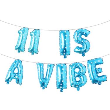 Imagem de Eleven is a Vide Birthday Decor Balloon Banner Groovy 11th Birthday Party Decor Retro Rainbow Balloon Hippie 70s 11th Bday Supplies for Girl Retro Hippie Party (11 IS A VIBE Blue Star)