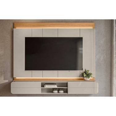 Imagem de Painel Quarto p/ TV até 75 Pol Zurique c/ 2 Porta e 1 Prateleira 200x173cm Tauari/Off White Brilho - Linea Brasil