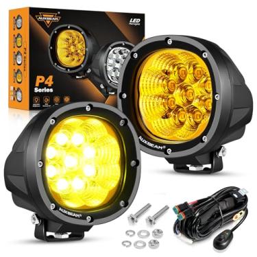 Imagem de Auxbeam Luz de condução LED âmbar redonda de 10 cm, 2 peças de 90 W 9000 LM amarelo neblina barra de luz off-road funciona com eficiência energética com kit de fiação de plugue DT para caminhão, Jeep Pickup ATV UTV SUV MC