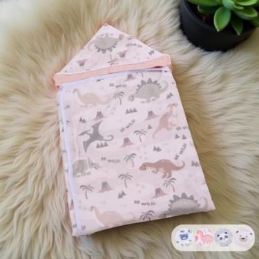 Imagem de Toalha De Bebê C/Capuz Forrada Sublimada Menina Menino Infantil (Dinossaura Rose)