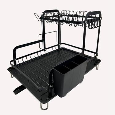 Imagem de Escorredor de Louças com 2 Níveis, 33 x 37 x 42 cm Preto com Bandeja Coletora Removível