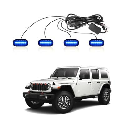 Imagem de Luzes de LED MAIKER RGB compatíveis com Jeep Wrangler JL JLU JT 2024-2025 original grade de fábrica, 4 peças RGB de atmosfera ajustável, controle remoto de aplicativo