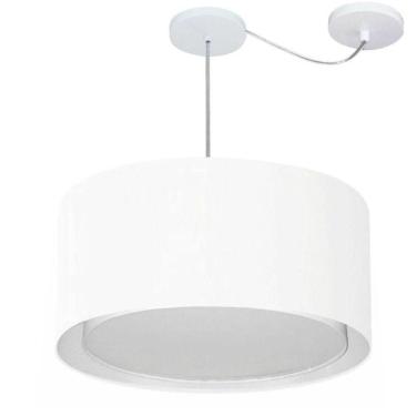 Imagem de Lustre Pendente Cilíndrico Com Desvio De Centro Vivare Md-4315 Cúpula Em Tecido 50x30cm - Bivolt Branco 127/220v
