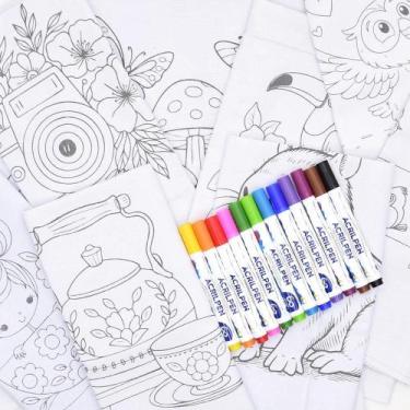 Imagem de Kit Pano de Prato Riscado - 12 Panos + Caneta para Tecido Acrilpen - E