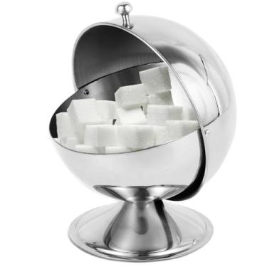 Imagem de XYTZHSAI Tigela de açúcar com tampa de rolo, recipiente de açúcar de aço inoxidável de 293 ml, tigela esférica de doces, suporte de cubo de açúcar, pote de doces reutilizável, tigela de biscoitos