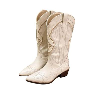 Imagem de Botas De Cowboy Femininas plus Size 42 Bordadas Estilo Western Cano Mé