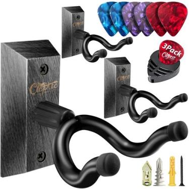Imagem de Suporte de parede para guitarra CleFarc, pacote com 3 cabides de madei