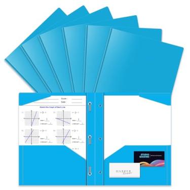 Imagem de Briartw Pacote com 6 pastas azuis resistentes com pinos, azul clássico para todos os fins, escola, escritório, casa, cor universal para organizar qualquer projeto