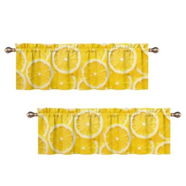 Imagem de Uiiooazy Sanefas de cozinha limão frutas suculentas amarelo limão para janela pequena 132x45 cm cortina de janela com bolso para varão para sala de estar, quarto, 2 painéis