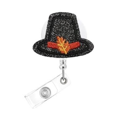 Imagem de Carretel de crachá de Ação de Graças, crachá de feltro de chapéu para crachá de identificação, suporte de crachá retrátil bordado engraçado, acessórios de clipe de jacaré para enfermeiras