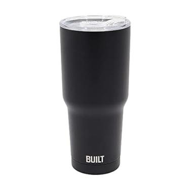 Imagem de BUILT Copo de café e água de aço inoxidável selado a vácuo de parede dupla de 850 g Tampa Tritan fácil de limpar com protetor de respingos giratório, preto, 5286376