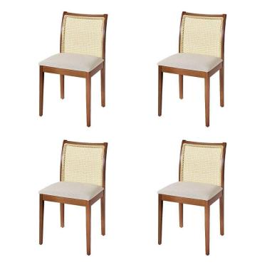 Imagem de Jogo 4 Cadeiras Para Jantar Juliana Jequitibá Terra Estrutura Em Madeira Maciça Linho Bege