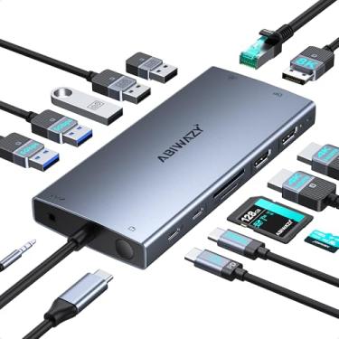 Imagem de Estação de ancoragem USB C Dual Monitor para Dell XPS/HP/Lenovo/Surface, adaptador de monitor USB-C Hub 3 15 em 1, dock com DisplayPort de 8K, 2 HDMI 4K a 60Hz, 6 USB A/C, 100W PD, Ethernet, SD