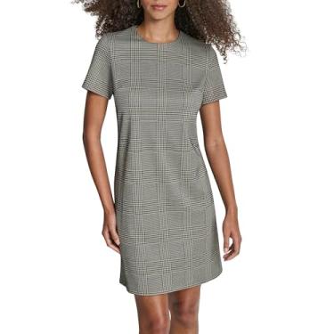 Imagem de DKNY Minivestido feminino de manga curta e gola joia, sem forro, Preto/preto e cinza, 48