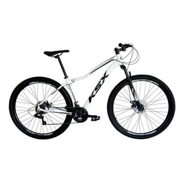 Imagem de Bicicleta Aro 29 Ksx Sd7 Feminina 21v Cabos Internos Alumínio Freios A Disco Garfo Suspensão Branco Preto Tamanho 17