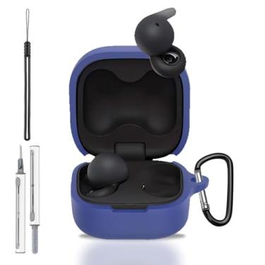Imagem de Capa para Sony LinkBuds Open WF910, capa protetora de silicone para Sony LinkBuds Open WF-910, com chaveiro, cordão e kit de limpeza, LED frontal visível, azul