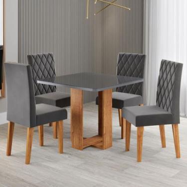 Imagem de Mesa de Jantar 4 Lugares Magiore com Vidro Mel/Grafite/Veludo Cinza - 