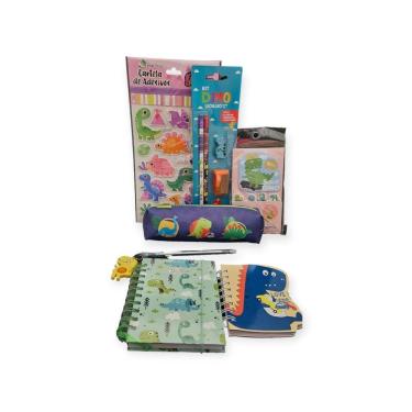 Imagem de Kit Papelaria Fofa Dinossauros - Estojo, Agenda, Caderneta