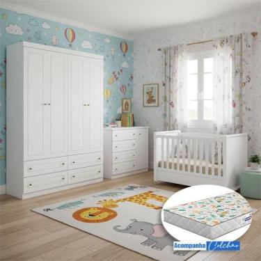 Imagem de Quarto Infantil 4 Portas Americano com Berço Tutto New Ambiente Branco