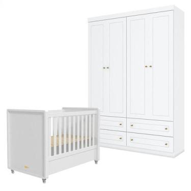 Imagem de Berço Tutto New e Guarda Roupa 4 Portas Americano Branco Fosco - Matic