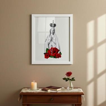 Imagem de Quadro Decorativo Nossa Senhora Rosas Vermelhas - 70x50cm - Quadros On