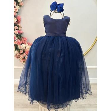 Imagem de Vestido Infantil Longo Azul Marinho Daminhas Festas Luxo - Utchuk Kids