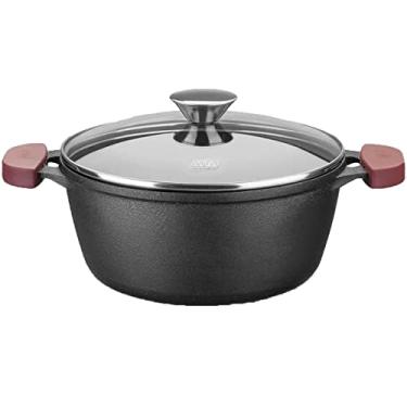 Imagem de MTA - Caçarola com Tampa de Vidro Forno Fogão N°28 de 6,7 Litros, Alças de Silicone, Linha Ferro Fundido