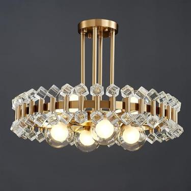 Imagem de Lustre de Cristais Lustre Moderno para Sala de Estar Dourado Redondo Luminária de Cozinha Luminária Pendurada em Pedra Colorida, Luzes de Teto de Cristal Lâmpada de Decoração para Casa, C Di