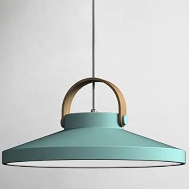 Imagem de Lustre pendente industrial de LED de 14,5" com cúpula preta, luminária para ilha de cozinha, sala de jantar, sala de estar, hall de entrada, quarto, luminária de madeira